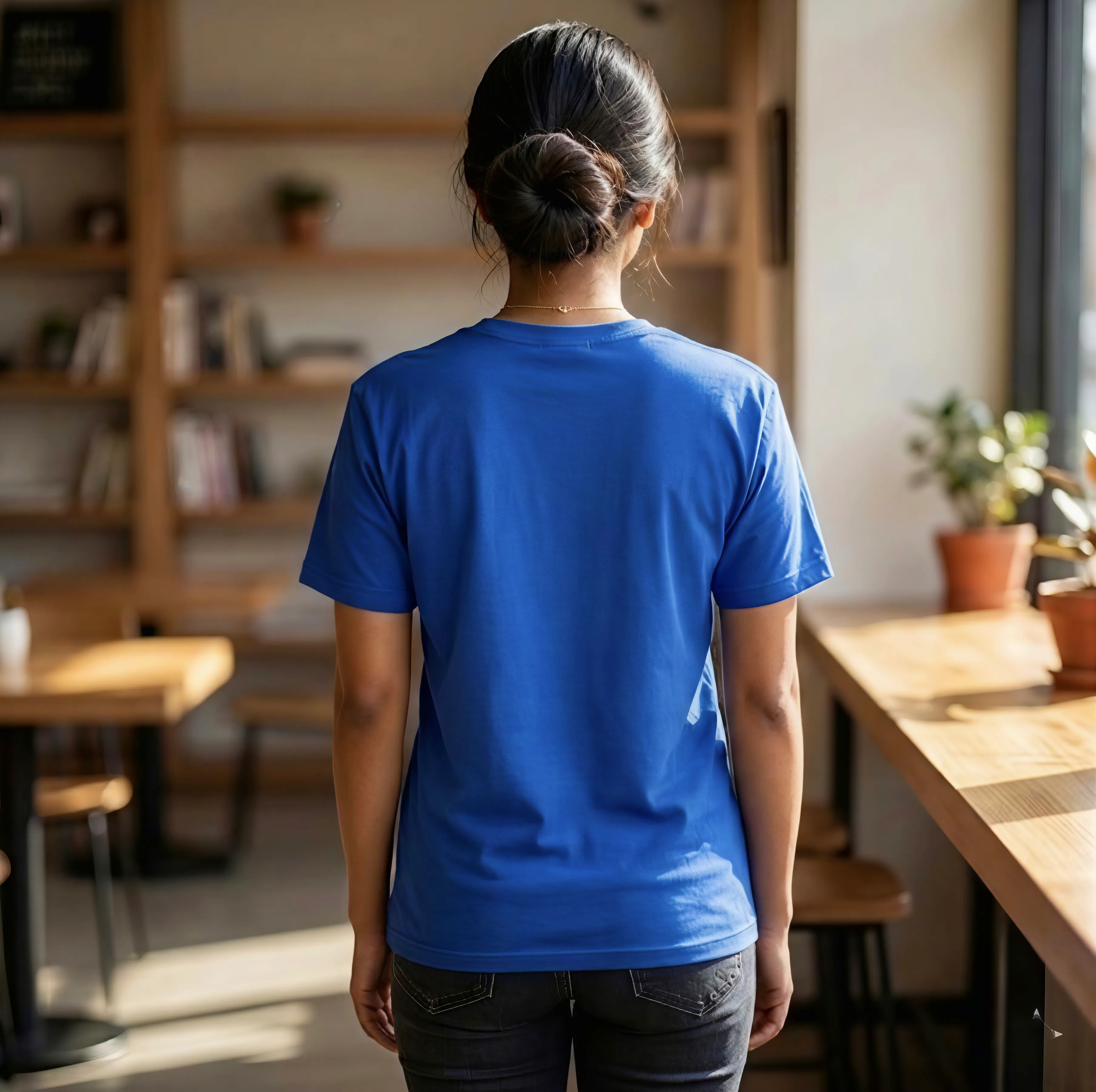 Women's Round Neck Graphic Print Cotton T-Shirt - Blue
