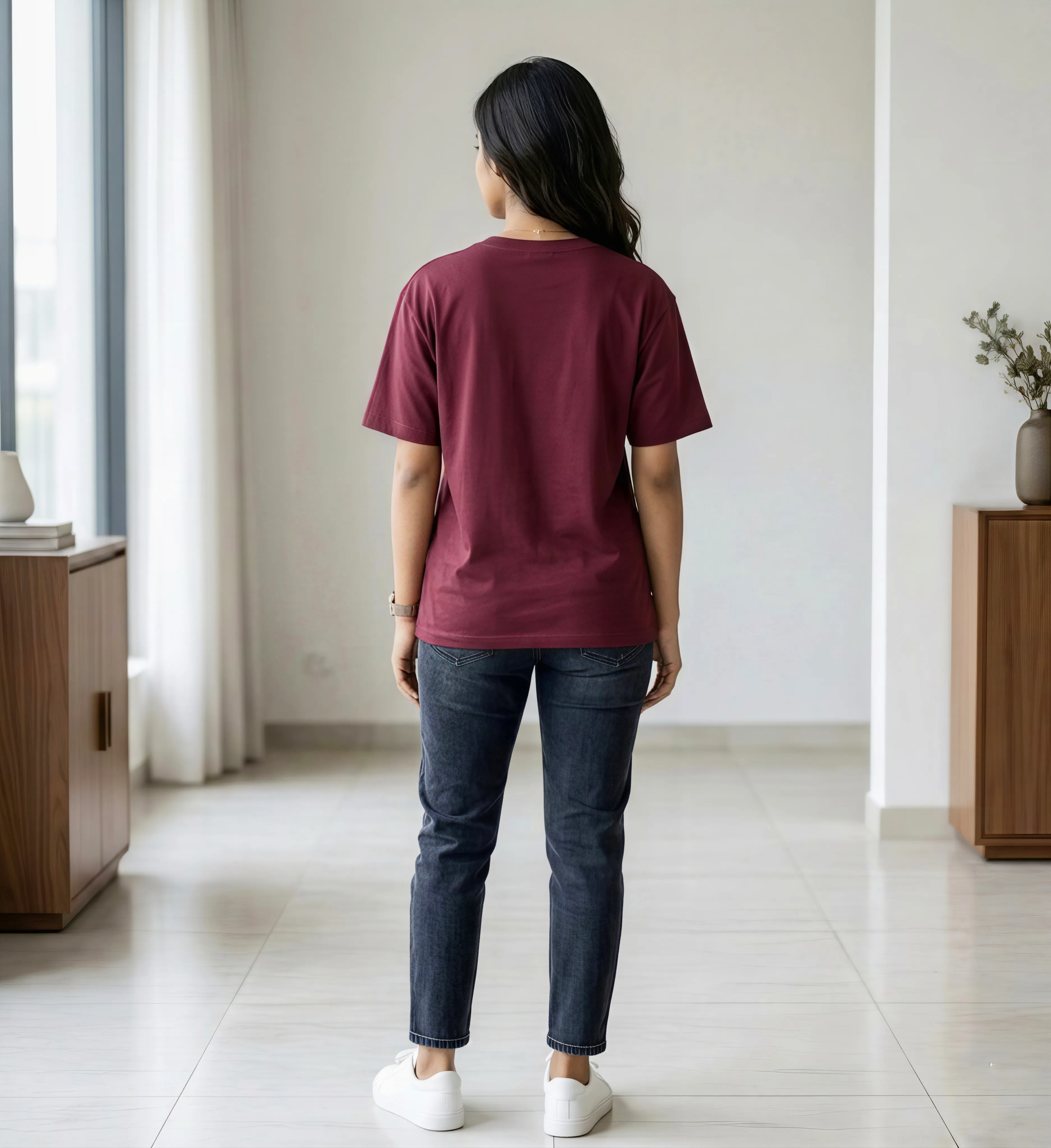 ​Women's Premium Oversized Graphic T-Shirt – Maroon Streetwear Edition